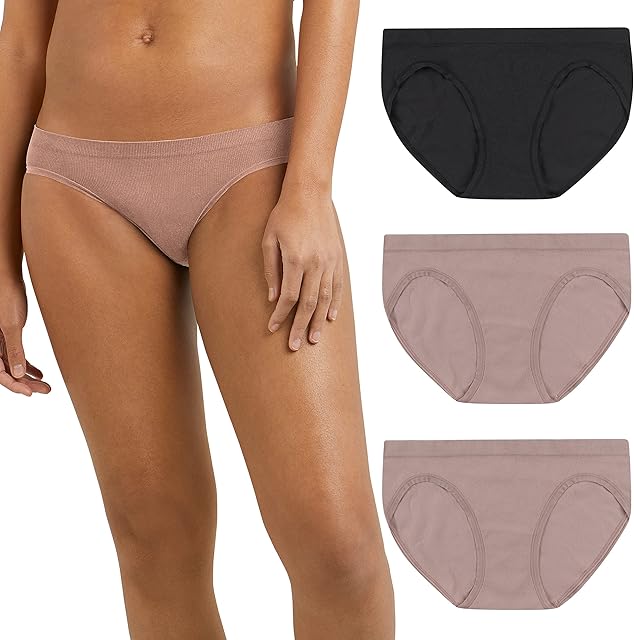 Women's Pure Comfort Panty Pack, Seamless Rib Bikini 3-Pack (Retired Colors)