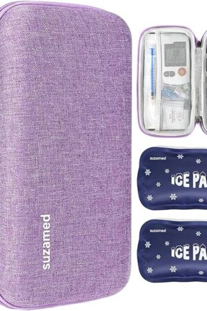 Insulin Cooler Travel Case,EVA Insulation Travel Medicine Kit with 2 Ice Packs for Diabetes Care,Insulin Pen and Other Diabetic Supplies (Purple)