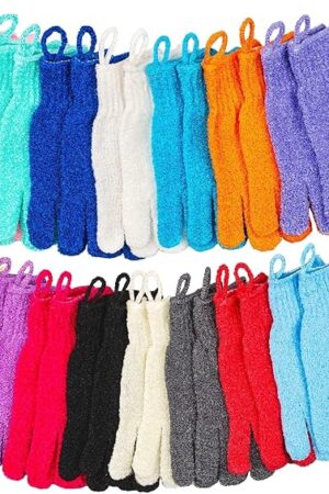 30 Pcs Exfoliating Gloves for Shower, 15 Colors Body Exfoliator Glove with Hanging Loop, Scrub Exfoliate Glove Mitt Bath Face Spa Hand Scrubber Wash Deep Scrubbing Dead Skin for Women Men, by Aisuly