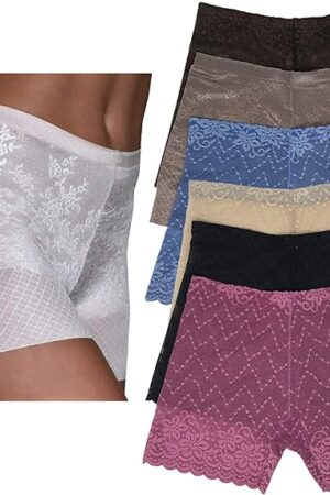Lace Biker Shorts | Fancy Flattering Nylon Stretch Slip Short Pantyhose - 6 Pack