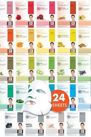DERMAL Korean Collagen Face Mask ? Hydrating & Soothing Sheet Mask with Panthenol ? Hypoallergenic Calming Moisture Care for All Skin Types ? 24 Combo Pack