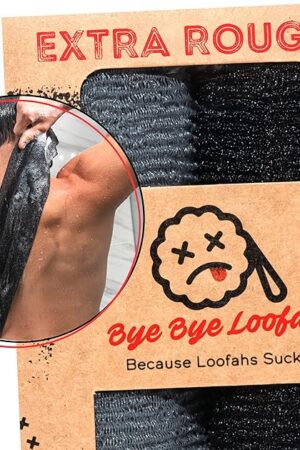 Extra Rough Exfoliating Washcloth - Extreme Body & Back Scrubber for Shower, Extra Long, Hygienic Exfoliator Wash Cloth, Men Or Women, 2 Count Pack, 1 Black & 1 Grey Color, Bye Bye Loofah
