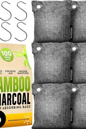 Charcoal Odor Absorber for Strong Odor (6 Pack, 100g each), Bamboo Charcoal Air Purifying Bag, Basement Musty Odor Eliminator Deodorizer, Activated Charcoal Odor Absorber for Closet, Shoe, Car