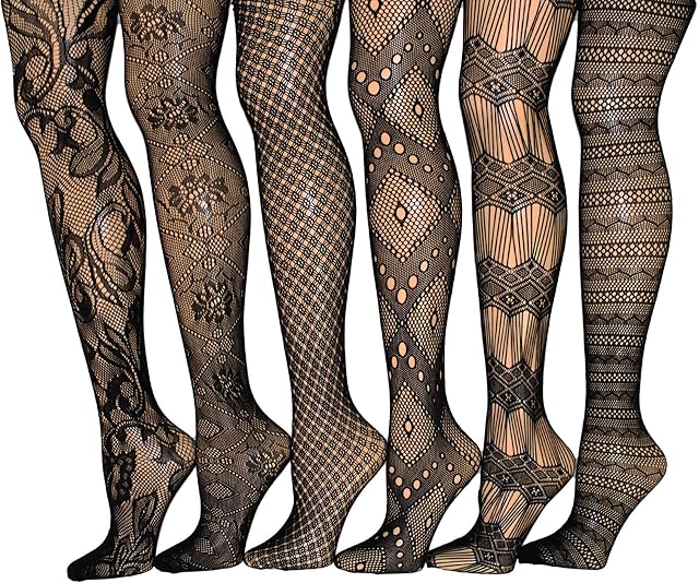 Fishnet Women's Lace Stockings Tights Sexy Pantyhose Regular & Plus Sizes (Pack of 6)