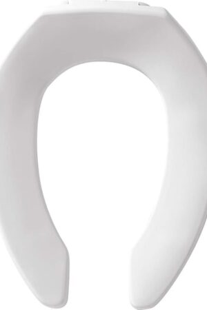 BEMIS 1955SSCT Commercial Open Front Plastic Toilet Seat, Heavy Duty Industrial No Slam Seat without Lid, Secure Installation, Made in USA, Elongated, White
