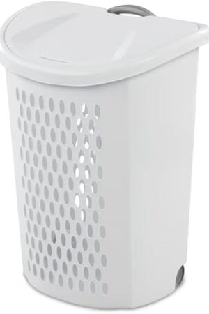 White Laundry Hamper With Wheels & Lid – Rolling Clothes Basket For Bedroom, Bathroom & Dorm