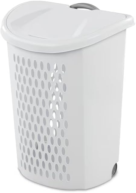 White Laundry Hamper With Wheels & Lid – Rolling Clothes Basket For Bedroom, Bathroom & Dorm