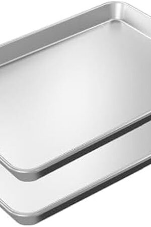 Baking Sheet Pan 9x13 Non Toxic Baking sheets for Oven in Rust Free Best cookie sheets for baking, Warp Resistant, Food Grade Aluminum, Versatile, Easy Cleanup - Quarter Sheet Pan Pack Of 2