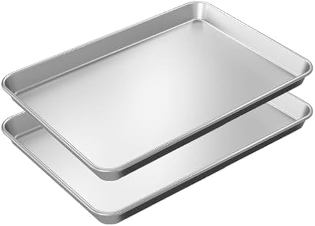 Baking Sheet Pan 9x13 Non Toxic Baking sheets for Oven in Rust Free Best cookie sheets for baking, Warp Resistant, Food Grade Aluminum, Versatile, Easy Cleanup - Quarter Sheet Pan Pack Of 2