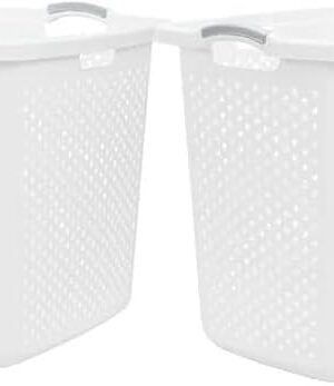 2 Pack Lamper Plastic Laundry Basket 2.5 Bushel, Plastic Laundry Basket with Handles, White