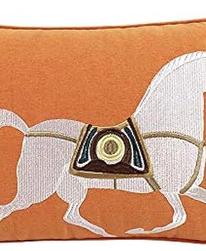 Croker Horse 12x20'' inches Orange Embroidered Horse Throw Pillow Cushion Covers - Modern Fashion Style Couch Sofa Pillow for Living Room Sofa Bedroom