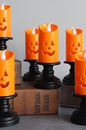 YBB 6PCS Pumpkin Candle Light, Orange Flameless Candle Lights LED Lamps Festival Decor Light for Halloween Party Table Centerpieces