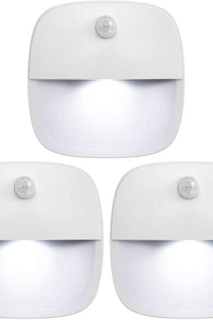 AMIR Upgraded Motion Sensor Light Indoor, Stair Lights Battery Operated, Cordless Stick-On LED Night Light for Closet, Hallway, Bathroom, Kitchen, Cabinet, Energy Efficient (White - Pack of 3)