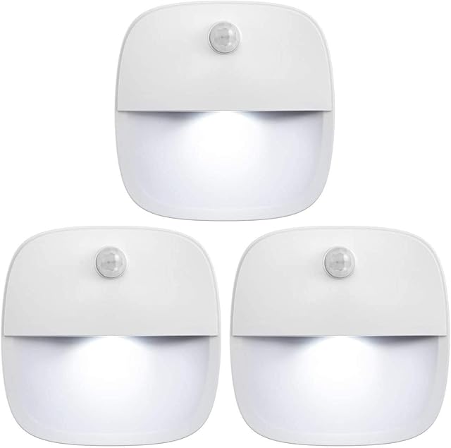 AMIR Upgraded Motion Sensor Light Indoor, Stair Lights Battery Operated, Cordless Stick-On LED Night Light for Closet, Hallway, Bathroom, Kitchen, Cabinet, Energy Efficient (White - Pack of 3)