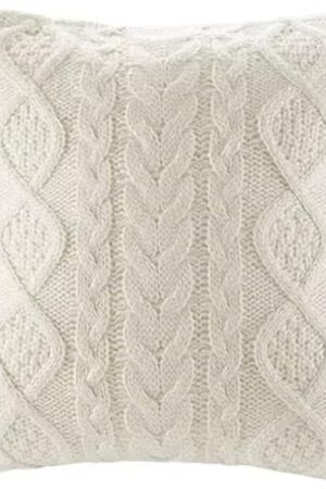 Decorative Knit Throw Pillow Cover Chiristmas Farmhouse Sweater Square Warm Cushion Cover for Couch, Bed, Home Accent Decor (Cream, (18x18 inches(45x45cm))