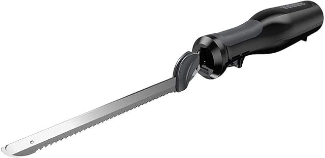 BLACK+DECKER 9 inch Electric Carving Knife, Comfort Grip Handle & Safety Lock Button, Stainless Steel Blades and Dishwasher Safe Parts, Corded, White