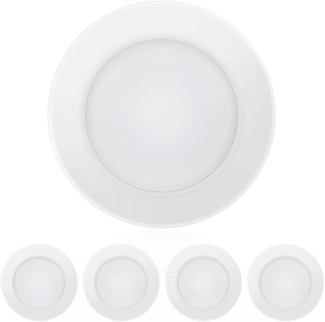 ECOELER 4 Inch LED Disk Light, Dimmable Flush Mount Ceiling Light, 10.5W 650Lm, 3000K Warm White, Aluminum Baffle Trim, Wet Location, ETL&Energy Star, 4Pack