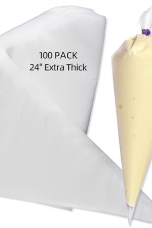 24 Inch Disposable Large Piping Bags,100 PACK Extra Large Thick Pastry Bags with 6 Bag Ties, Thickened Icing Bags,Cake Decorating Bags,Frosting Bags for Cake Decorating Cream Frosting