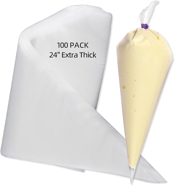 24 Inch Disposable Large Piping Bags,100 PACK Extra Large Thick Pastry Bags with 6 Bag Ties, Thickened Icing Bags,Cake Decorating Bags,Frosting Bags for Cake Decorating Cream Frosting