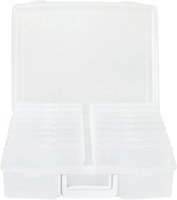 novelinks 4" x 6" Photo Organizer Box with Handle – 16 Inner Photo Storage Cases, Holds 1600 Photos, Portable Picture Keeper with Secure Snap Closures – White