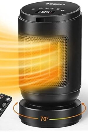 BOSSIN electric Ceramic Space Heater for Indoor Use, Portable Heaters Fan with remote control, Adjustable Thermostat, 70° Oscillation, Fast Heating, ETL Listed,1500W