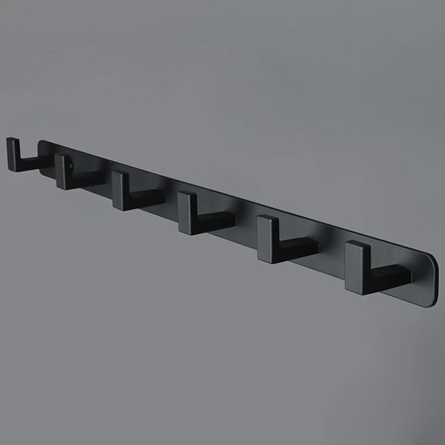 Coat Rack, Heavy Duty Stainless Steel 6 Tri Coat Hook Hanger, Wall Mounted Storage Wall Hook, Rustic Clothes Hook/Key Hook Rail for Bathroom Kitchen Entryway(6 Hook Black)