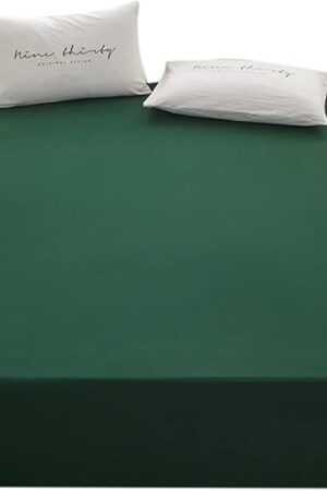 Bedding 1piece Queen Size Fitted Sheet Only-Queen Size Bottom Fitted Sheet-Fits 15inches Deep Pocket Bed Matress Sheet-Soft and Microfiber-Easy Care Wrinkle Free Fade & Shrink Resistant-Dark Green