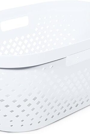 Clorox Laundry Basket Plastic - Portable Clothes Hamper with Handles – Sturdy Storage Bin for Bedroom and Baby Nursery, 1 Bushel, White