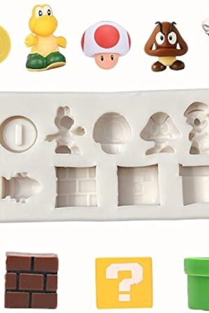 9 Hole Suitable for Super Yoshi Icon Square Brick Dragon Mushroom Gold Coins Silicone Molds for DIY Fondant Candy Making Chocolate Mold Plaster Resin Cupcake Topper Cake Decor Moulds