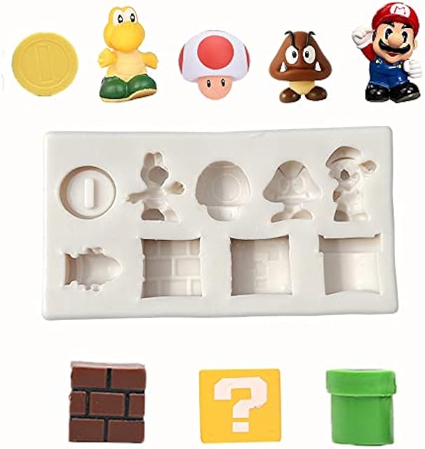 9 Hole Suitable for Super Yoshi Icon Square Brick Dragon Mushroom Gold Coins Silicone Molds for DIY Fondant Candy Making Chocolate Mold Plaster Resin Cupcake Topper Cake Decor Moulds