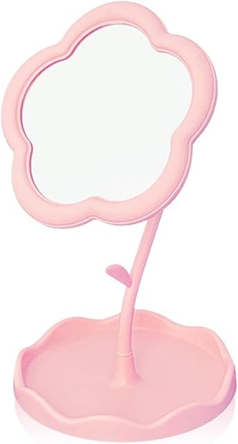Elegant Pink Vanity Mirror - Versatile Makeup and Mini Desk Mirror with Standing Flower Design, Perfect for Bedroom and Small Bathroom Spaces