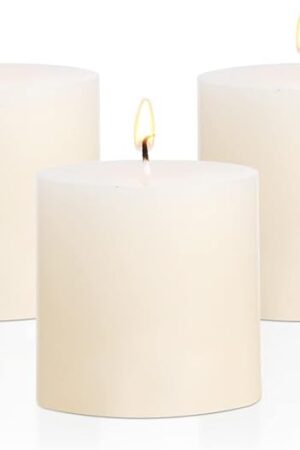 3×3 Ivory Pillar Candles Set of 3 Unscented Handpoured Weddings, Home Decoration, Restaurants, Spa, Church Smokeless Cotton Wick - Ivory 90 Hour