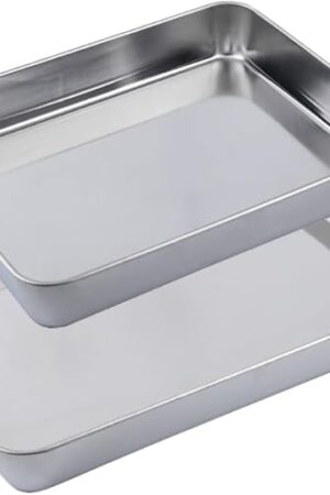 Deep Baking Pans Set, 16 &12 inch Large Stainless Steel Cake Pans, Rectangular Metal Cookie Sheets for Oven, Bread Tray, No Warped & Heavy Duty & Easy Clean