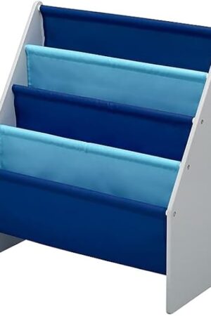 Delta Children Sling Book Rack Bookshelf for Kids - Easy-to-Reach Storage for Books, Magazines or Coloring Books - Ideal for Playrooms & Homeschooling, Grey/Blue