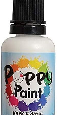 White Edible Poppy Paint - Fast Drying for Cake Pops, Cookies, Chocolates - FDA Compliant Premium Quality to be used on Glaze Icing, Fondant, Wafer Paper, Candy (30ml)