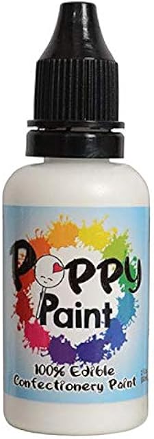 White Edible Poppy Paint - Fast Drying for Cake Pops, Cookies, Chocolates - FDA Compliant Premium Quality to be used on Glaze Icing, Fondant, Wafer Paper, Candy (30ml)