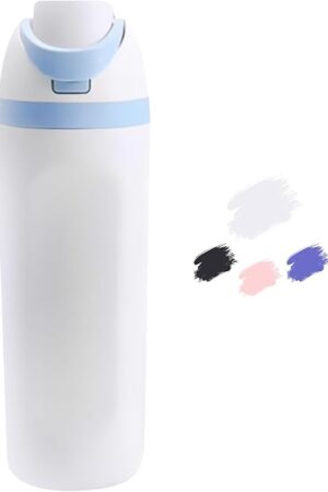 AFXGUSD 20oz Sleek Insulated Water Bottle with Reusable Straw, Fits in Car Cup Holder, Lightweight & Leakproof Stainless Steel Water Bottles for Home/Office/Travel/Sports/School, White