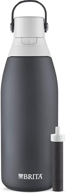 Brita Stainless Steel Premium Filtering Water Bottle, BPA-Free, Reusable, Insulated, Replaces 300 Plastic Water Bottles, Filter Lasts 2 Months or 40 Gallons, Includes 1 Filter, Carbon - 32 oz