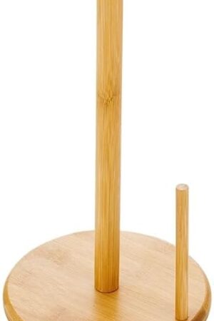 Wood Paper Towel Holder, Wooden Paper Towel Holder Countertop with Wooden Base, Kitchen Roll Holder Paper Towel Stand Countertop & Roll Organizer for Table, Free-Standing Kitchen Roll Holder