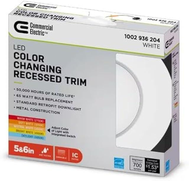 Commercial Electric 5/6 in White Integrated LED Energy Star Color Changing Recessed Trim Downlight