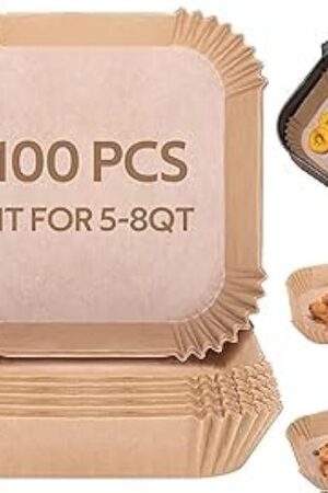 ZAKAVI 100pcs 8 inch Air Fryer Liners, Disposable, Unbleached Parchment Paper for Air Fryer, Baking, Microwave Oven, Non-Stick & Oil-proof