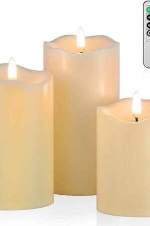 ANGELLOONG Flickering Flameless Candles, Realistic LED Candles with Remote and Timer, Set of 3 Battery Operated Candles for Room Fall Home Decor Wedding Christmas Decorations