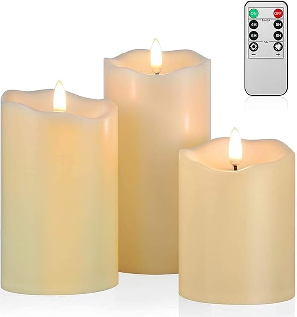 ANGELLOONG Flickering Flameless Candles, Realistic LED Candles with Remote and Timer, Set of 3 Battery Operated Candles for Room Fall Home Decor Wedding Christmas Decorations