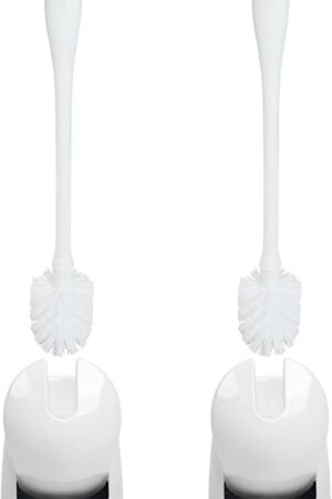 CELOX Toilet Bowl Brush and Holder, Compact Toilet Brush with Breathable Ventilation Stand Base, Bathroom Cleaning Kit, White, 2 Set