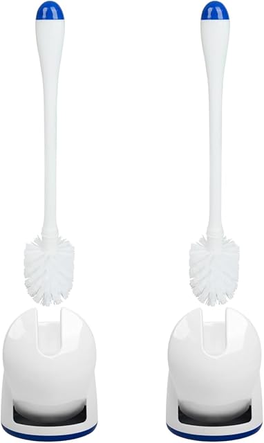 CELOX Toilet Bowl Brush and Holder, Compact Toilet Brush with Breathable Ventilation Stand Base, Bathroom Cleaning Kit, White, 2 Set