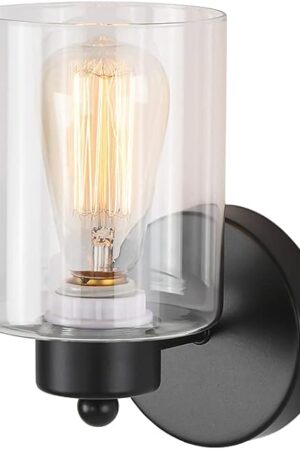 1-Light Bathroom Black Vanity Light Matte Black Wall Sconce Vintage with Clear Glass Shade, Hallway Light Fixture Sconces Wall Lighting