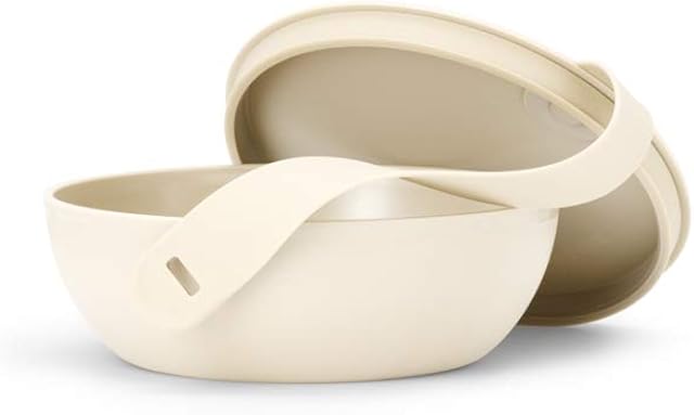 W&P Porter Plastic Bowl Lunch Container w/ Protective Non-slip Exterior, Cream 1 Liter | Lid & Snap-tight Silicone Strap | Food Storage, Bento Box, Meal Prep | BPA-Free Plastic