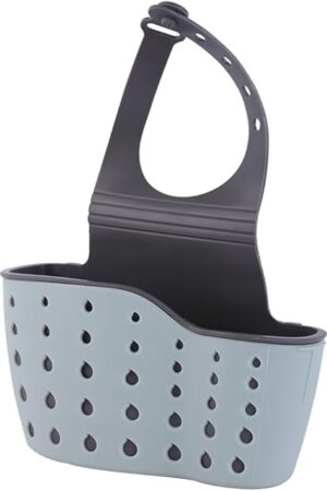 EC ELEGANTCHARM Kitchen Sink Caddy Sponge Holder Silicone Plastic Soap Holder Hanging Ajustable Strap Faucet Caddy with Drain Holes for Drying