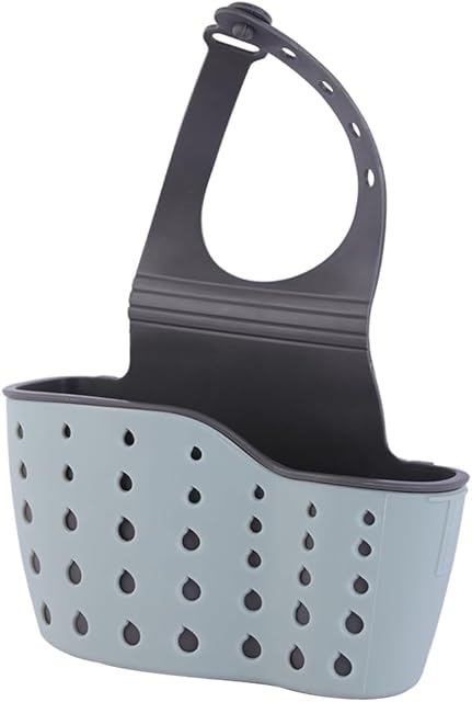 EC ELEGANTCHARM Kitchen Sink Caddy Sponge Holder Silicone Plastic Soap Holder Hanging Ajustable Strap Faucet Caddy with Drain Holes for Drying