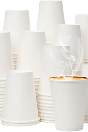 YEEHAW 12 oz 300 Pack Disposable Paper Coffee Cups, Bulk White Hot to Go Cups for Hot Coffee, Hot Liquid, Chocolate, Juice, Hot Beverage Drinkings, Ideal for Cafes, Bistros, Office and Family